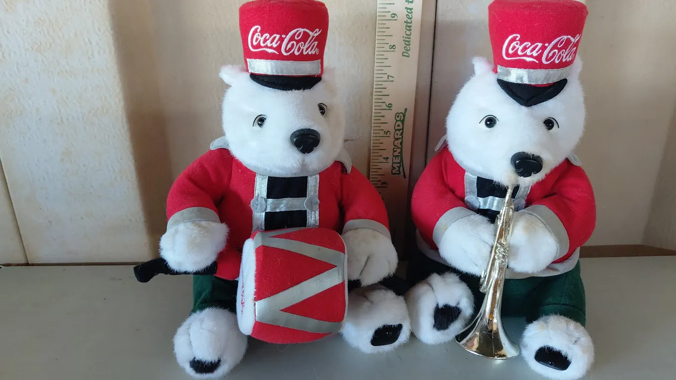 2 Battery Operated Coca Cola Music Playing Polar Bears, Not Tested, Some Discoloration