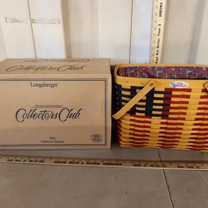 1998 Longaberger Collectors Club 25th Anniversary Flag Basket W/Liner & Protector 16"X9"X11"