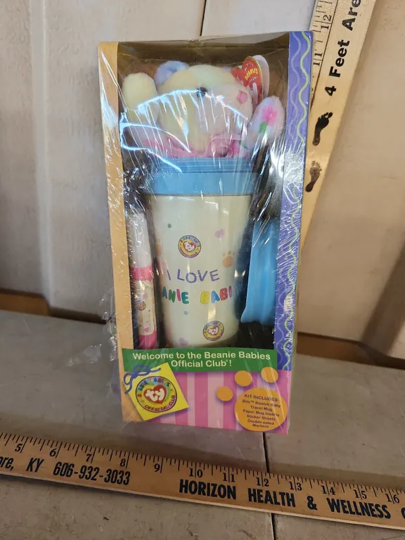 2004 TY Beanie Babies Club Set-Bennine Baby Bits, Travel Mug, Paper Mug Insert, Sticker Sheets, & Do