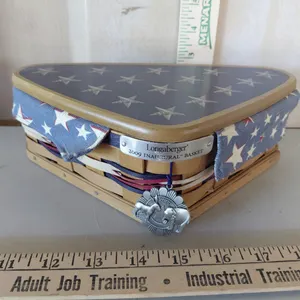 2009 Longaberger Inaugural Basket W/Liner, Protector, Tie On, & Lid 9.5"X5.5"X3.25"