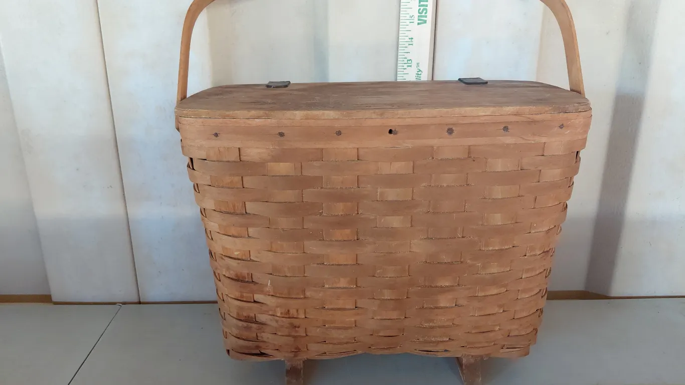 1991 Longaberger Magazine Basket 16.5"X8"X12.5" Discolored/Damaged