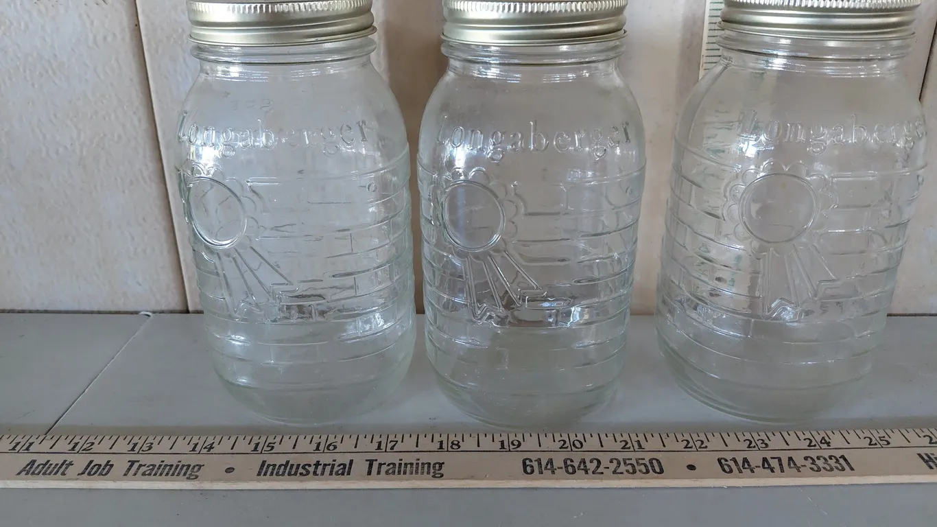 3 Longaberger 1 Qt Canning Jars