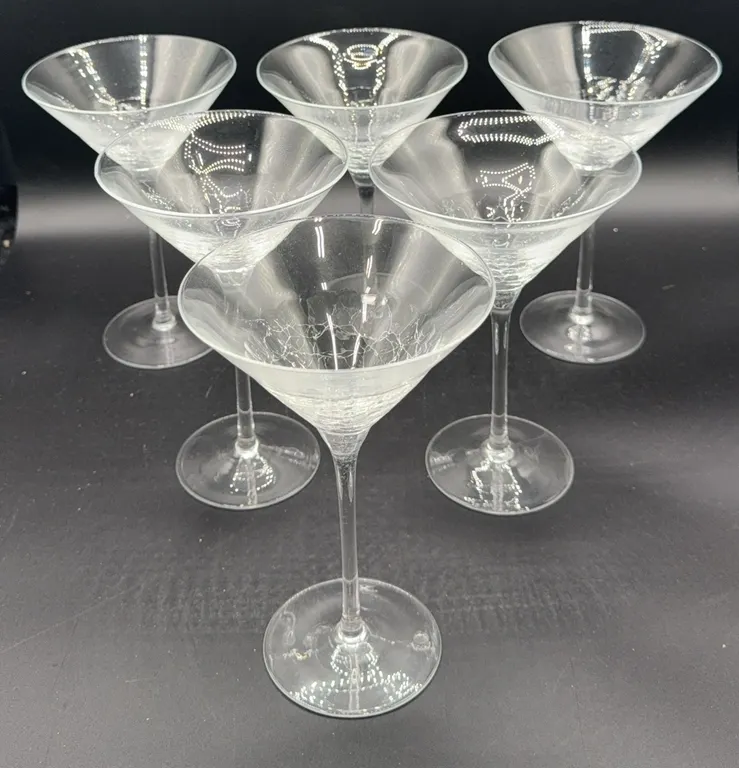 6 Pier 1 Reflections Crackle Glass Martini Glasses