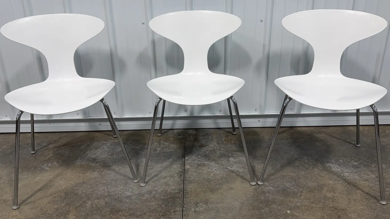 3 White Bernhardt Design Orbit Chairs