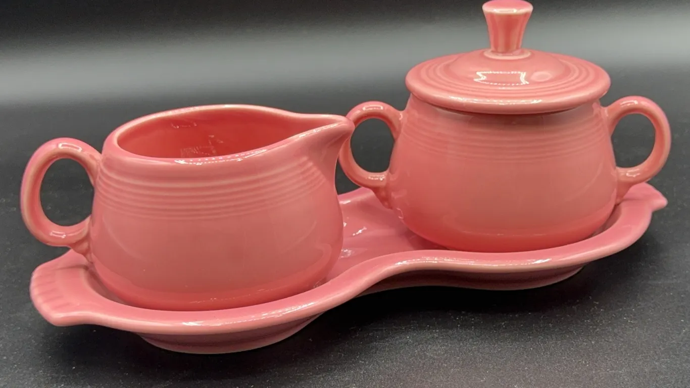 Vintage Homer Laughlin Fiesta Suger & Creamer & Tray - Pink