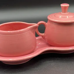 Vintage Homer Laughlin Fiesta Suger & Creamer & Tray - Pink