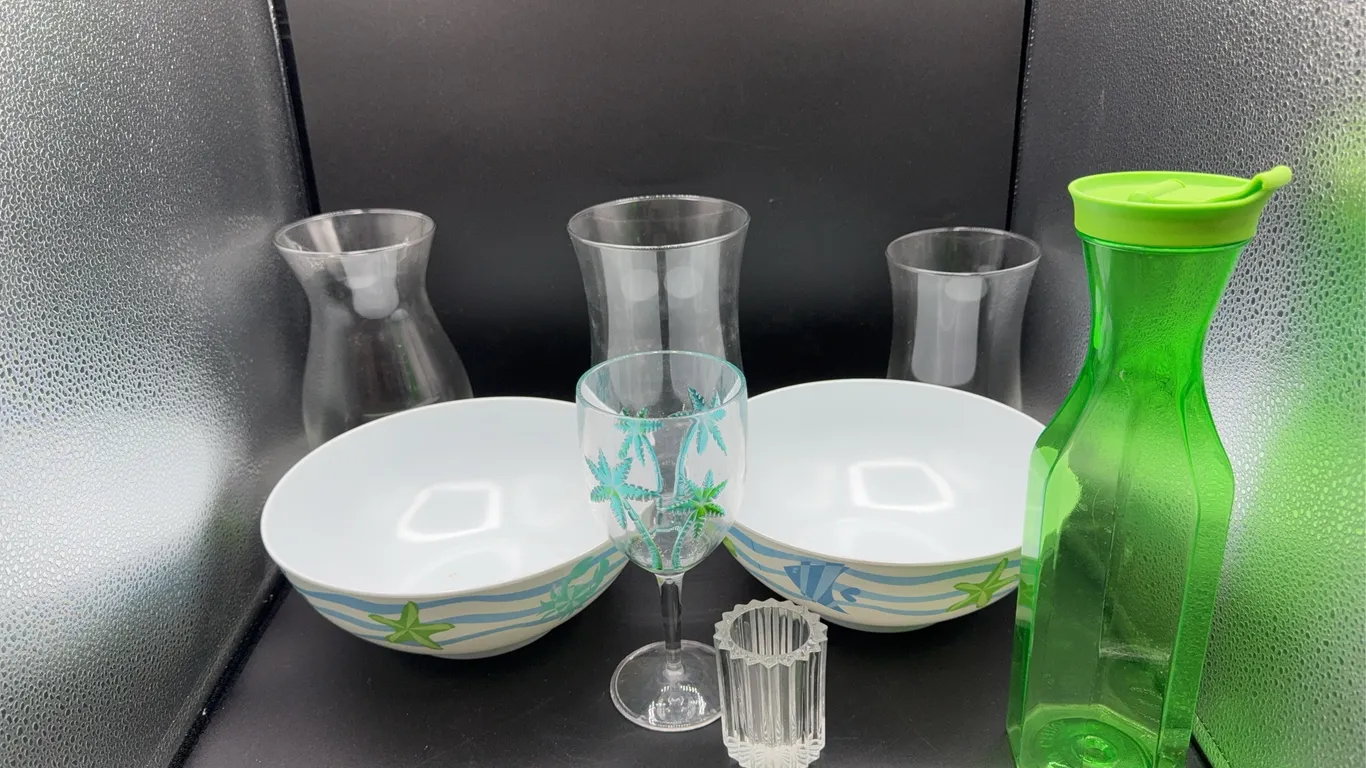 Miscellaneous Plastic Ware & 3 Glass Vases