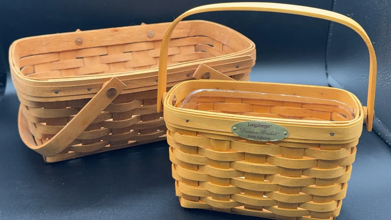 2 Small Longaberger Baskets - 2000 Dresden Basket