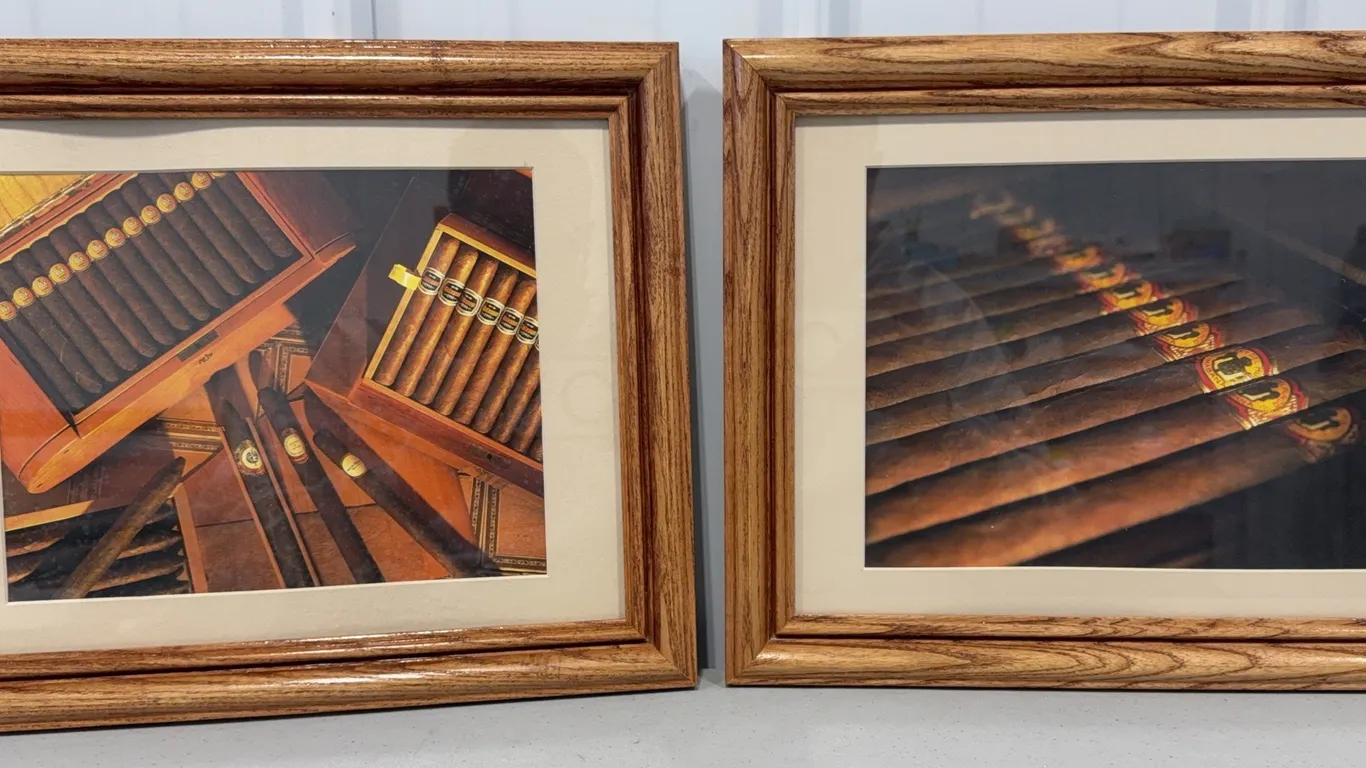 2 Cigar Pictures in Oak Wood Frames