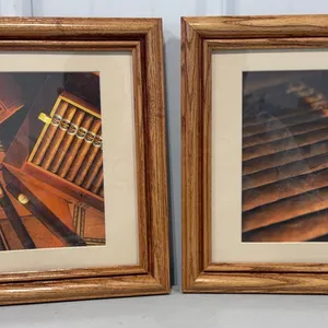 2 Cigar Pictures in Oak Wood Frames
