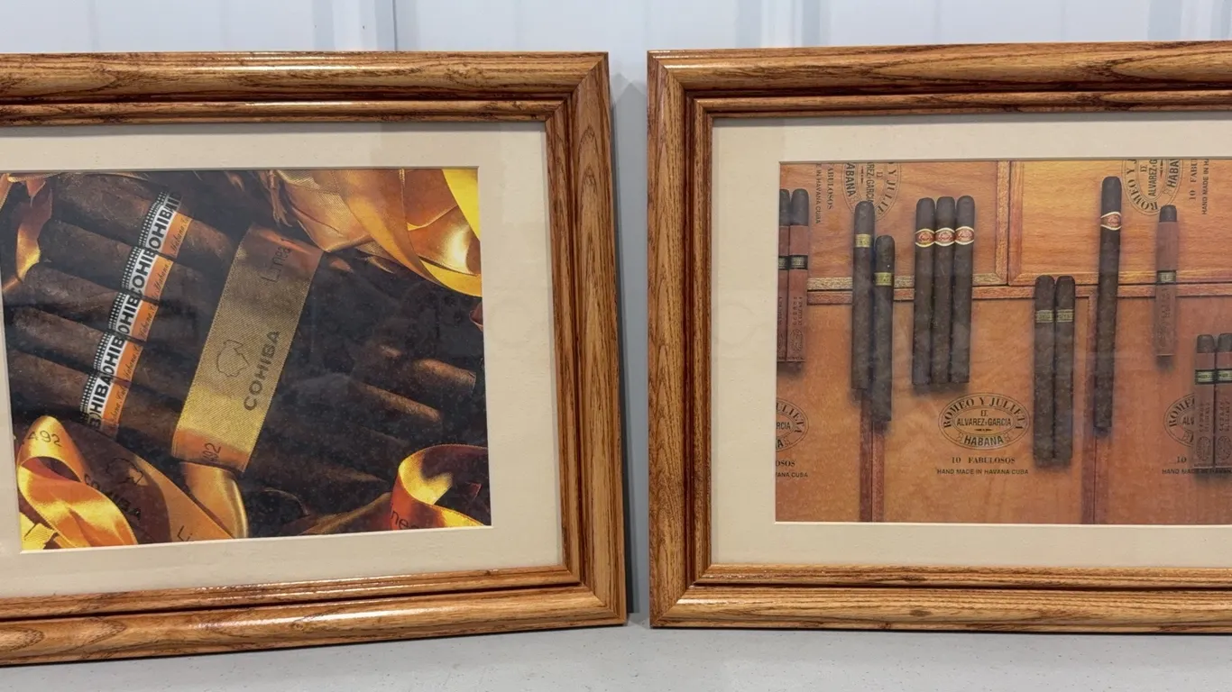 2 Cigar Pictures in Oak Wood Frames