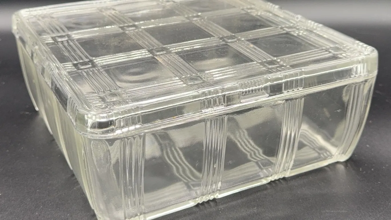 Hazel Atlas Refrigerator Glass Dish Criss Cross Square