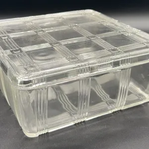 Hazel Atlas Refrigerator Glass Dish Criss Cross Square