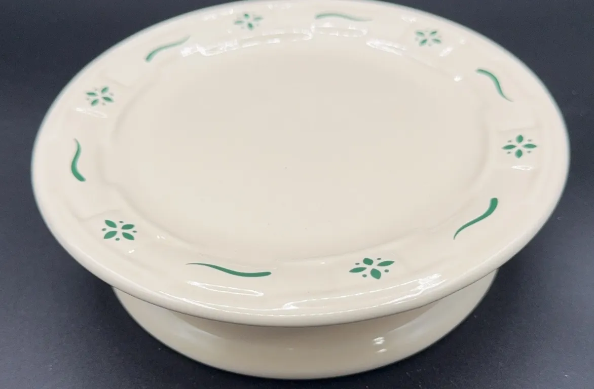 Longaberger Pottery Candle Stand Ivory & Green