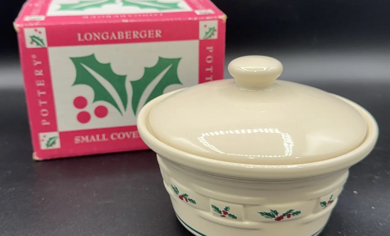 Longaberger Pottery Small Covered Christmas Dish