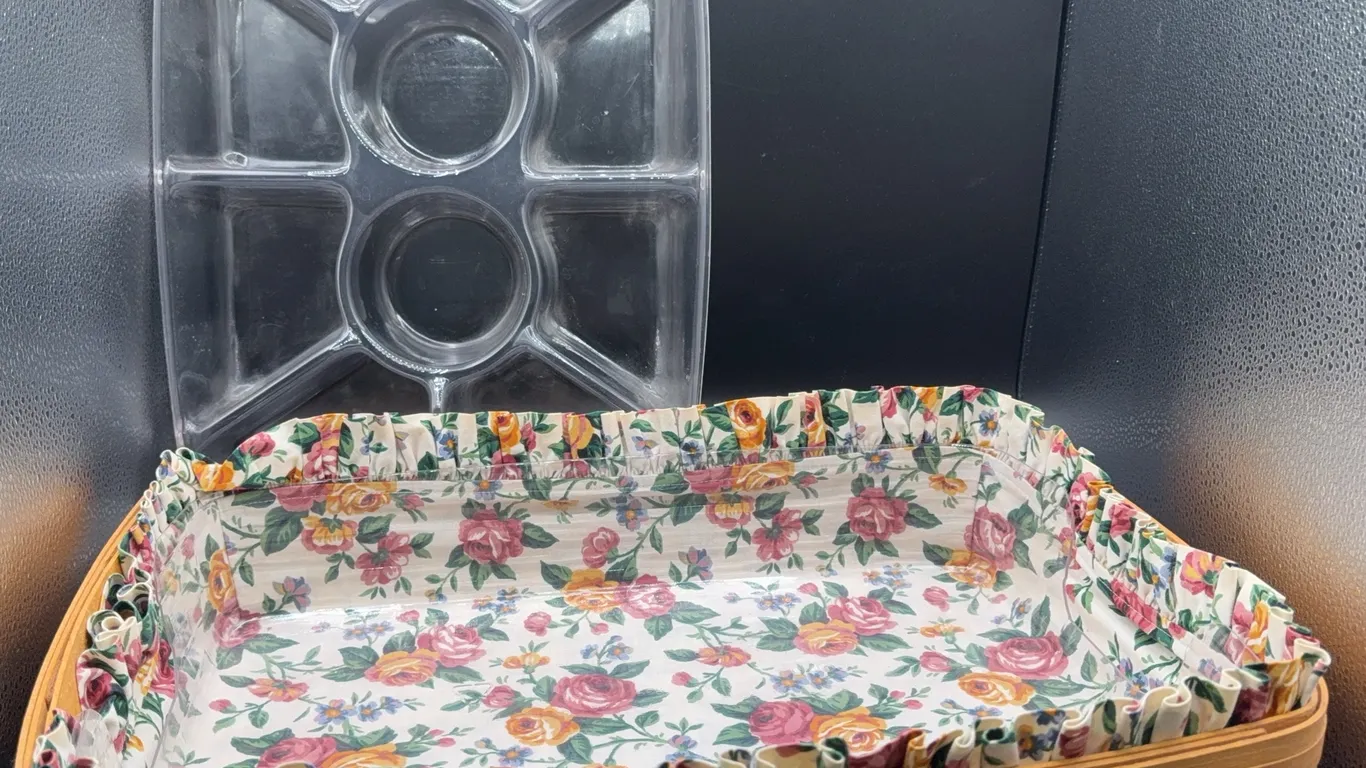 Longaberger 1996 Hostess Serving Tray w/2 Pastic Protectors(1 Divided) and Fabric Liner