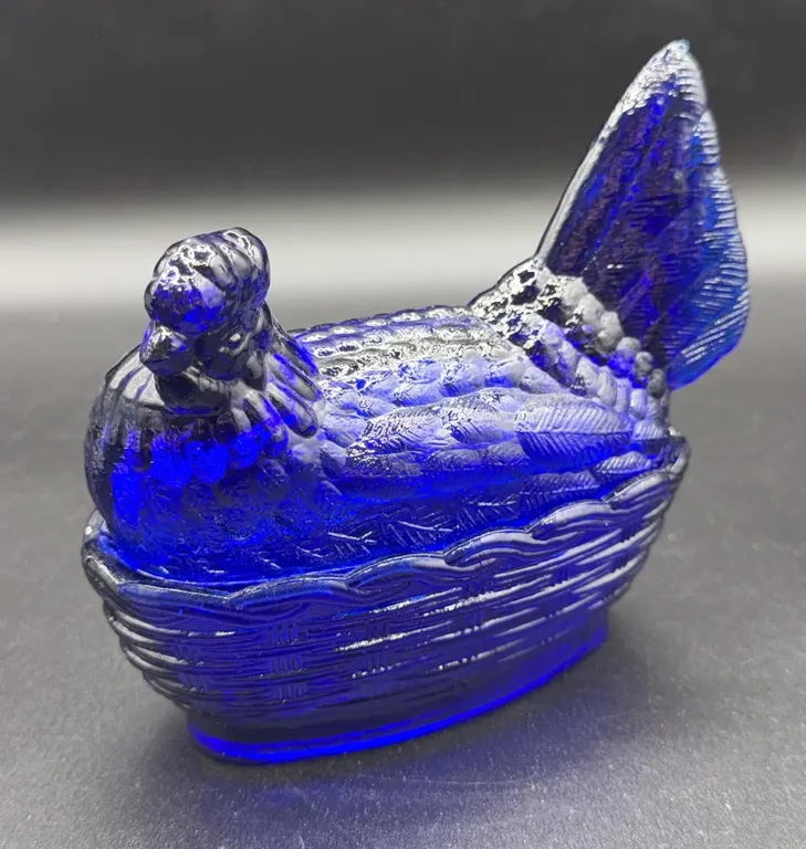 Vintage Cobalt Blue Hen on Nest Trinket Dish 6"