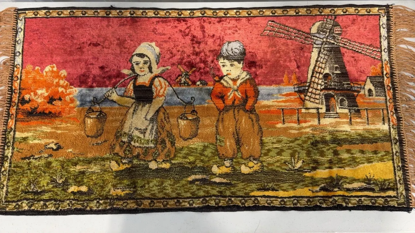 Vintage Dutch Countryside Wall Tapestry with Children