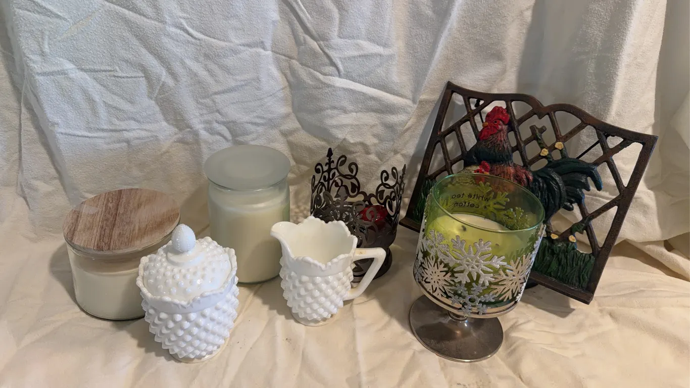 Candles, Cast Iron Chicken Decor and More