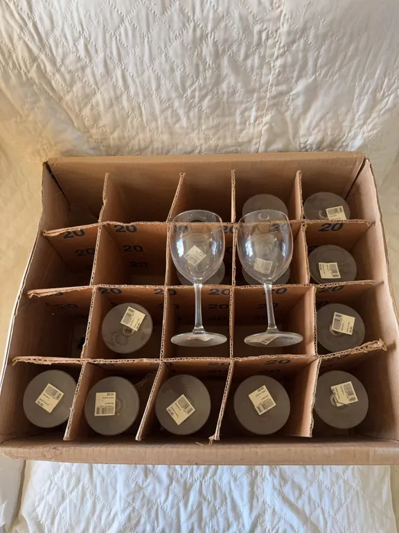 14 wine glasses in a box