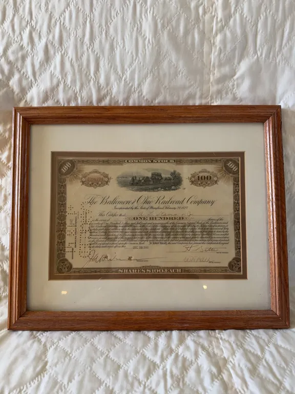 The Baltimore and Ohio railroad company stock share