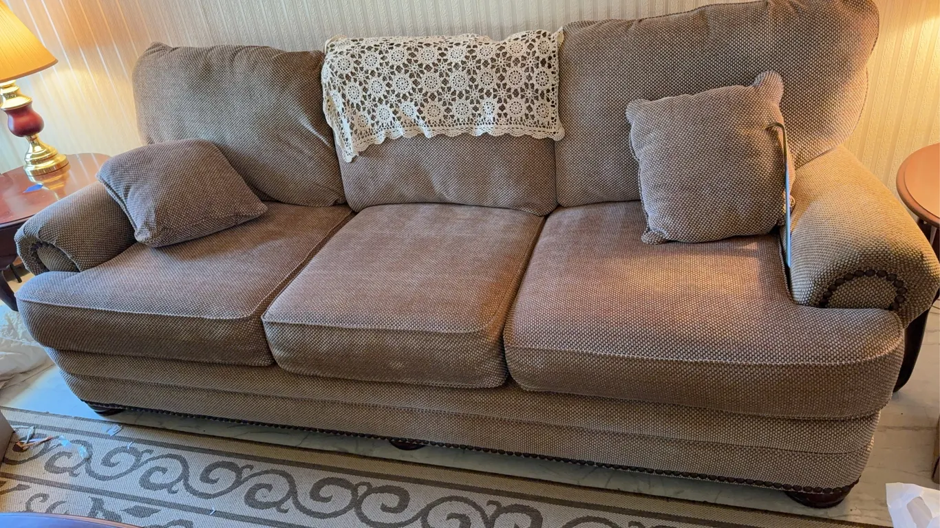 Large couch with throw pillows