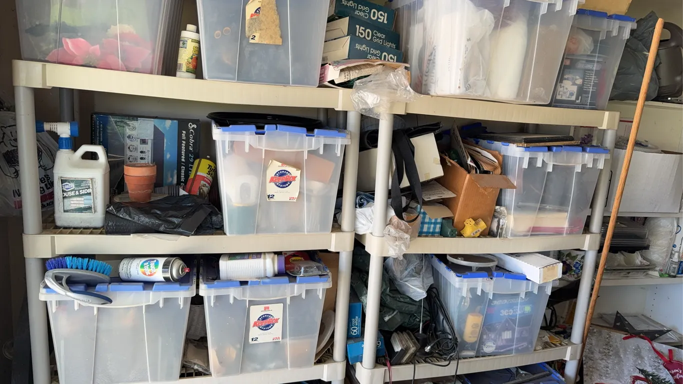Shelf clean out with miscellaneous tools, parts pieces, and glass
