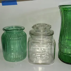3 Glass Canisters and Vases, Green and Clear