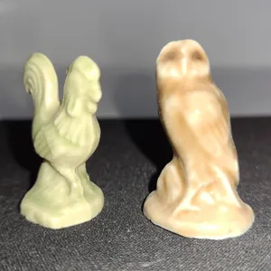 Wade Ceramic Animal Figurines: Rooster and Owl, 2 pcs