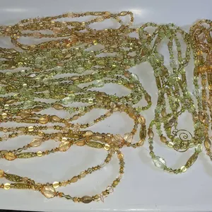 Six Christmas Garland Beaded Strands in Gold and Green Tones