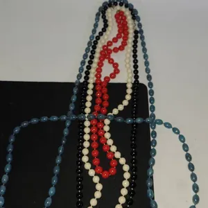 Four Colored Bead Necklaces, Black, White, Red, Blue