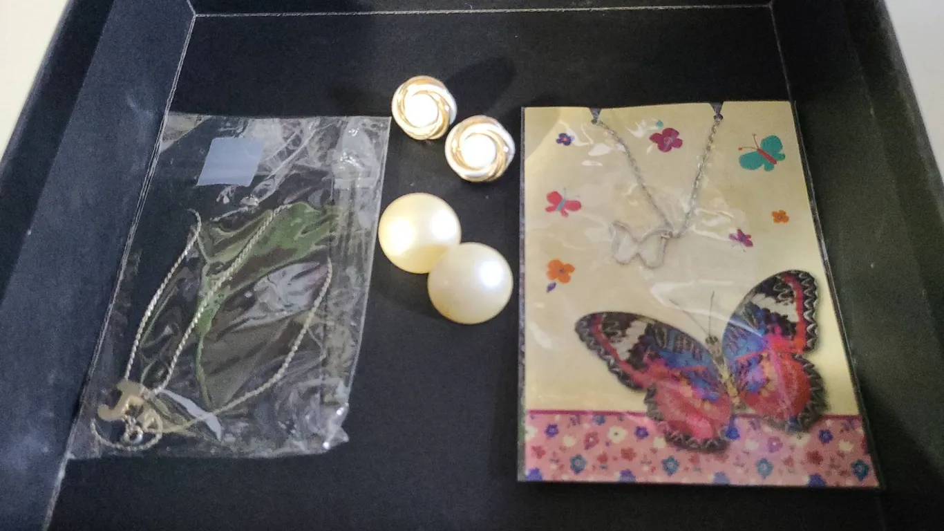 Trifari Earrings, J Pendant Necklace, Butterfly Necklace Set