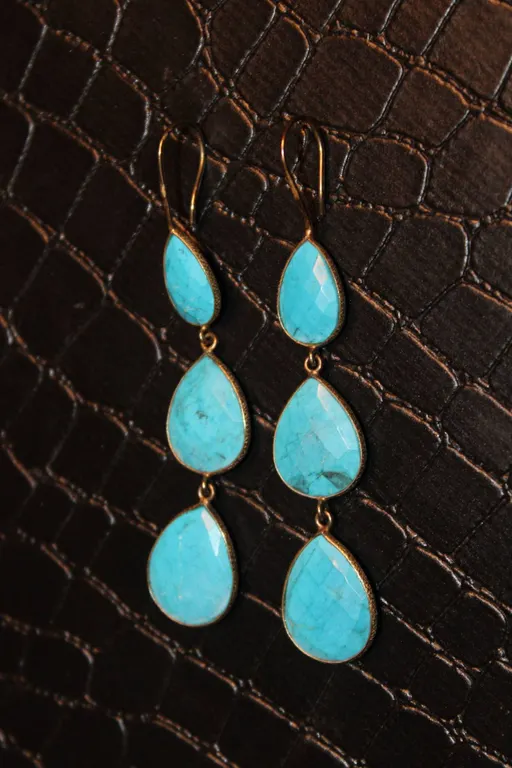 Sterling Silver Turquoise Triple Drop Earrings .925