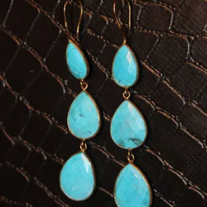 Sterling Silver Turquoise Triple Drop Earrings .925