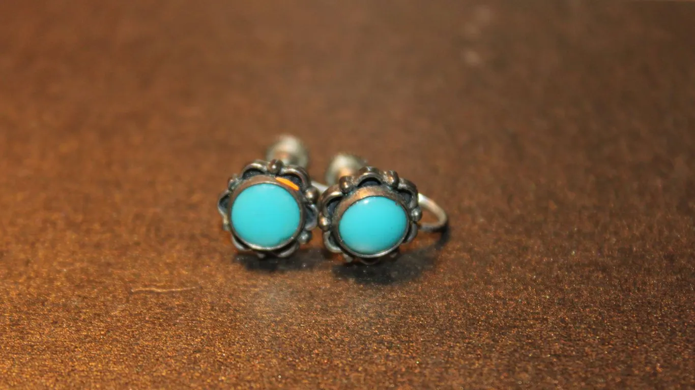 Sterling Silver Screw-Back Earrings with Turquoise Stones