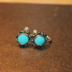 Sterling Silver Screw-Back Earrings with Turquoise Stones