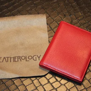 Leatherology Red Leather ID Holder Wallet With Pouch