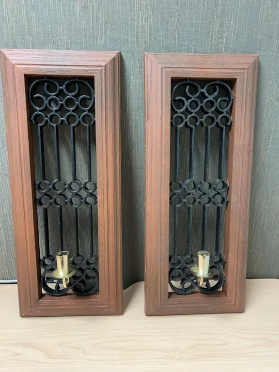 Pair Framed Plastic Wall Sconces with Candle Holders