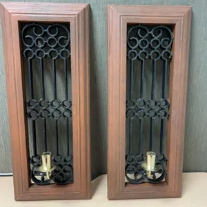 Pair Framed Plastic Wall Sconces with Candle Holders