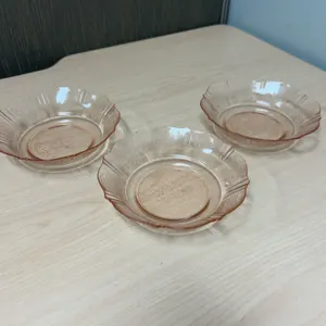 3 Pink Pressed Glass Bowls with Floral Pattern