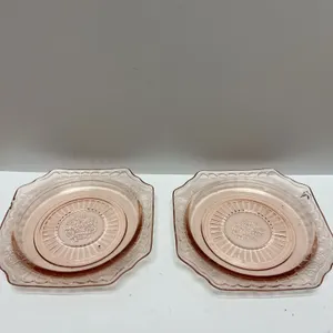Four Pink Depression Glass Square Plates