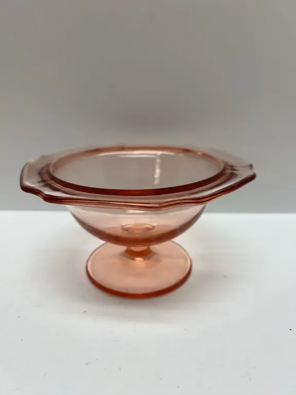 Pink Depression Glass Footed Dessert Bowl with Handles