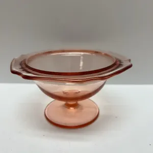 Pink Depression Glass Footed Dessert Bowl with Handles