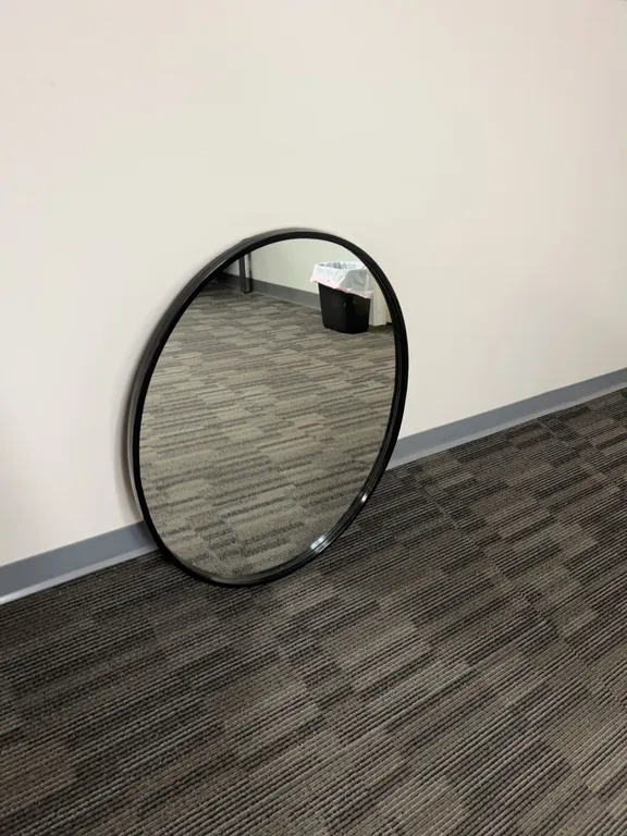 Round Wall Mirror with Black Metal Frame Approx 31 Inches