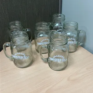 6 Twisted Tea Glass Mason Jar Mugs with Handles