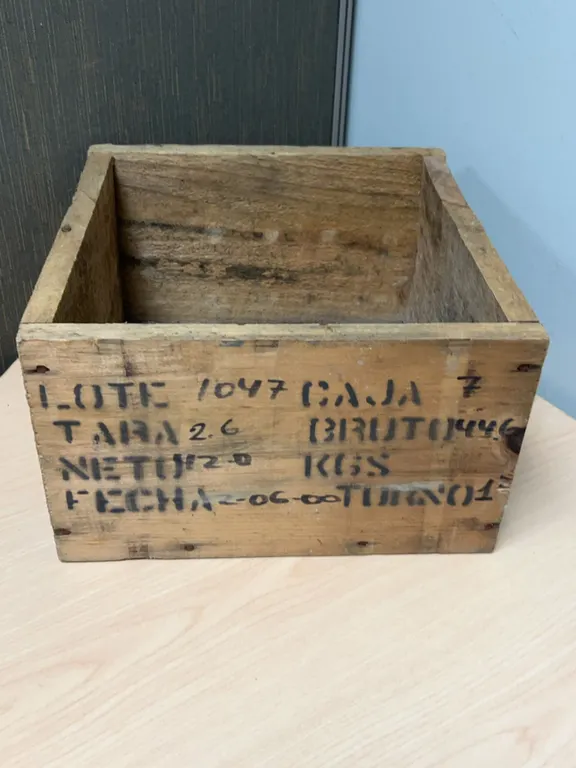 Rectangular Wooden Crate with Stenciled Markings