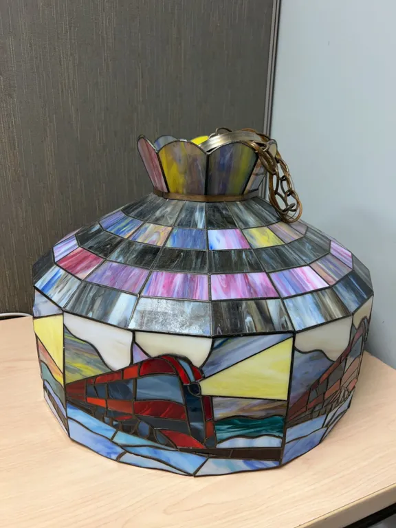 Stained Glass Hanging Lamp Shade with Train Motif