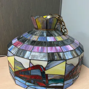 Stained Glass Hanging Lamp Shade with Train Motif