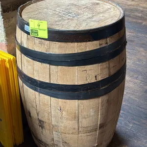 Woodinville American oak rye whiskey barrel. Features branded barrel head marked Batch No. 23-J-2, Barrel No. 42,606, Char #4 TH, and black metal hoop