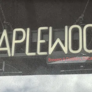 Maplewood Brewery & Distillery illuminated sign. Features illuminated lettering reading 'MAPLEWOOD' with lower graphic reading 'Brewery & Distillery, 